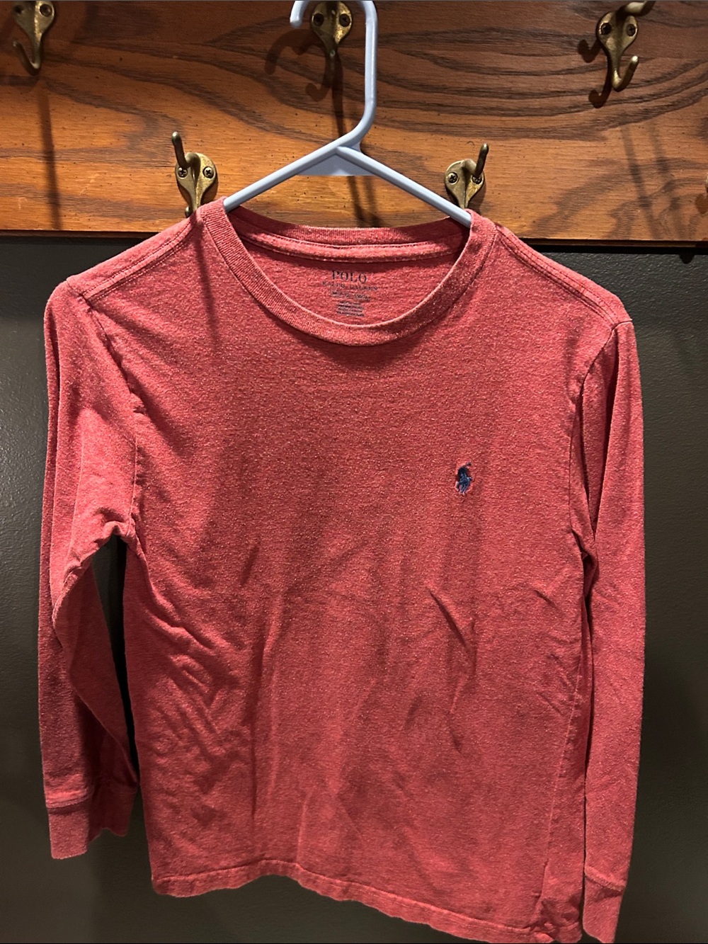 Ralph Lauren Kids Long-Sleeve Crewneck Tee in Heather Coral Red